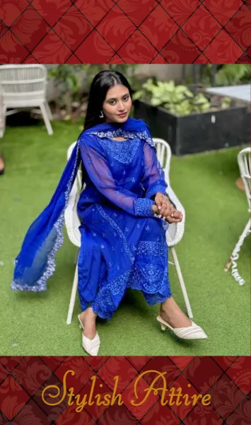 Pakistani Orginal Femenite Chiffon Stitched 3 Pcs _ Blue